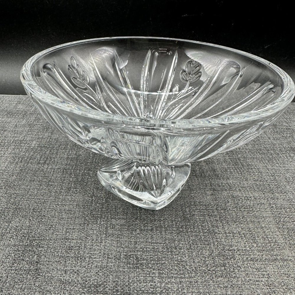 Vintage Crystal Bowl Candy Dish Footed Square Pedestal 24% Lead Czech Floral